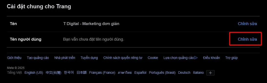 Chọn chỉnh sửa tên người dùng